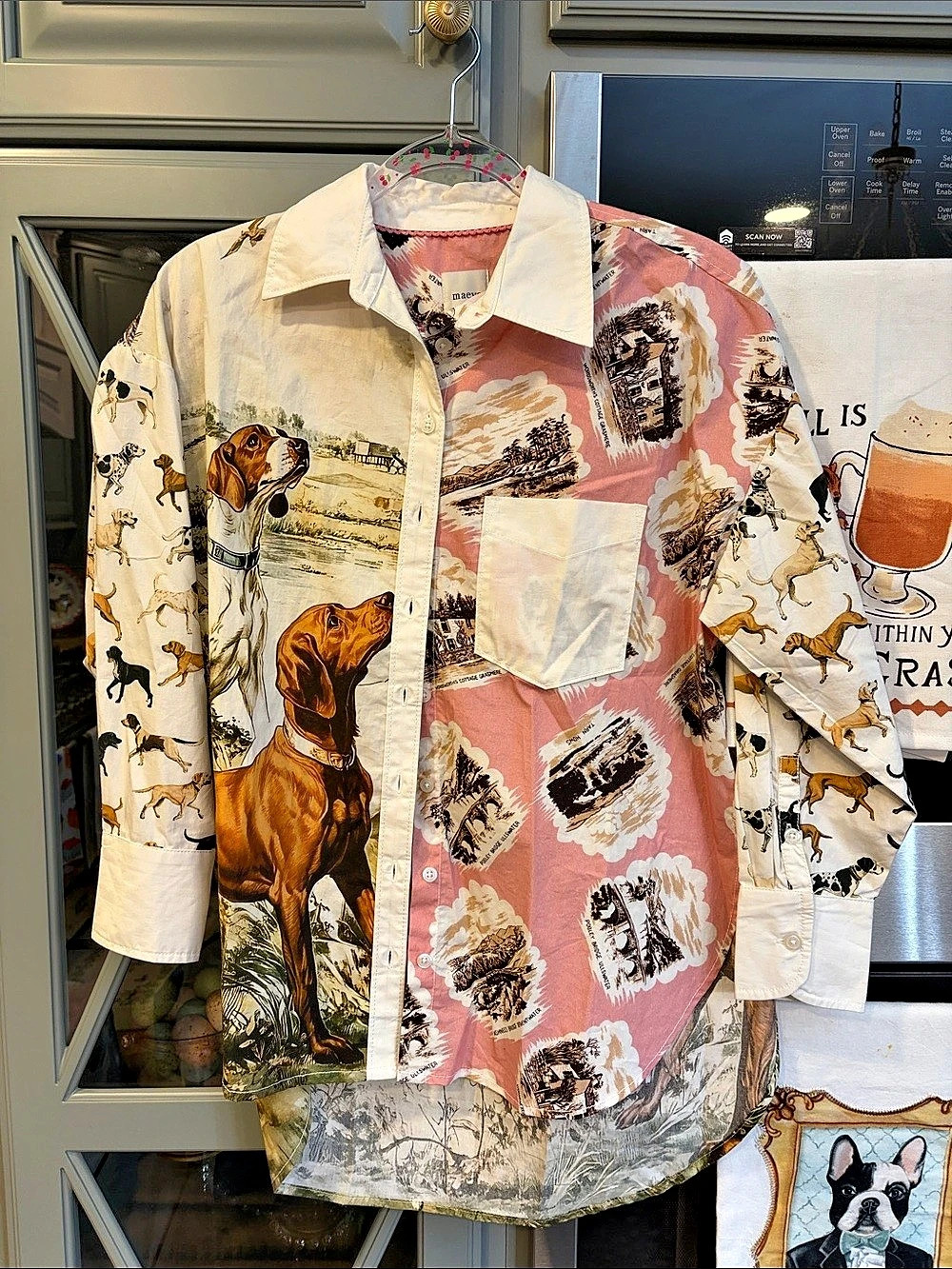 maeve Avignon Buttondown Hunting Dog Print Pink & Cream XSP